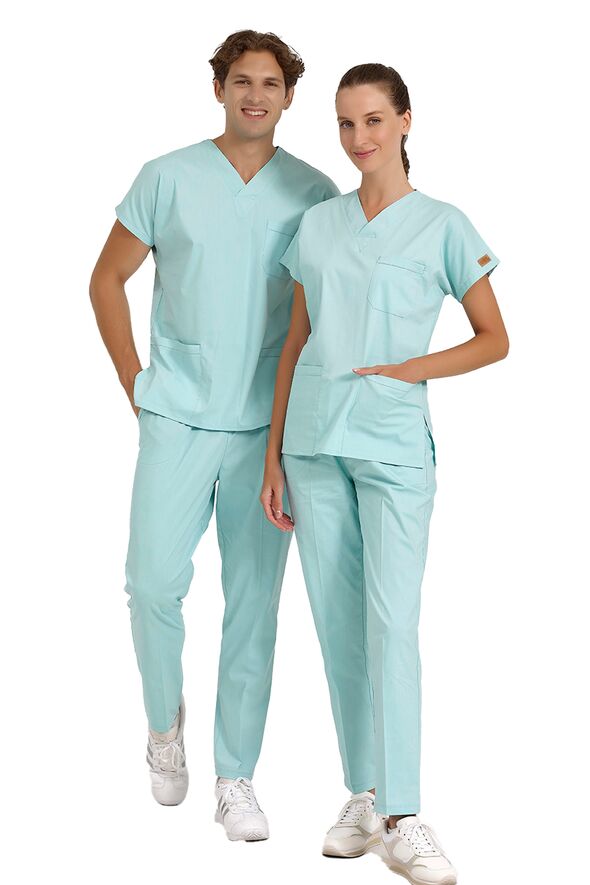 Mint Yeşili Likralı Doktor Ve Hemşire Forması Unisex Cerrahi Takım