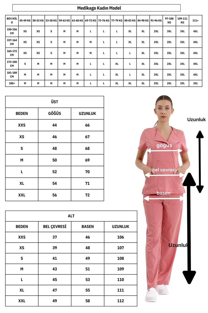 MEDİKAGO Tek Üst Özel Yaka Gizli Fermuarlı Doktor ve Hemşire Cerrahi Forması Bordo