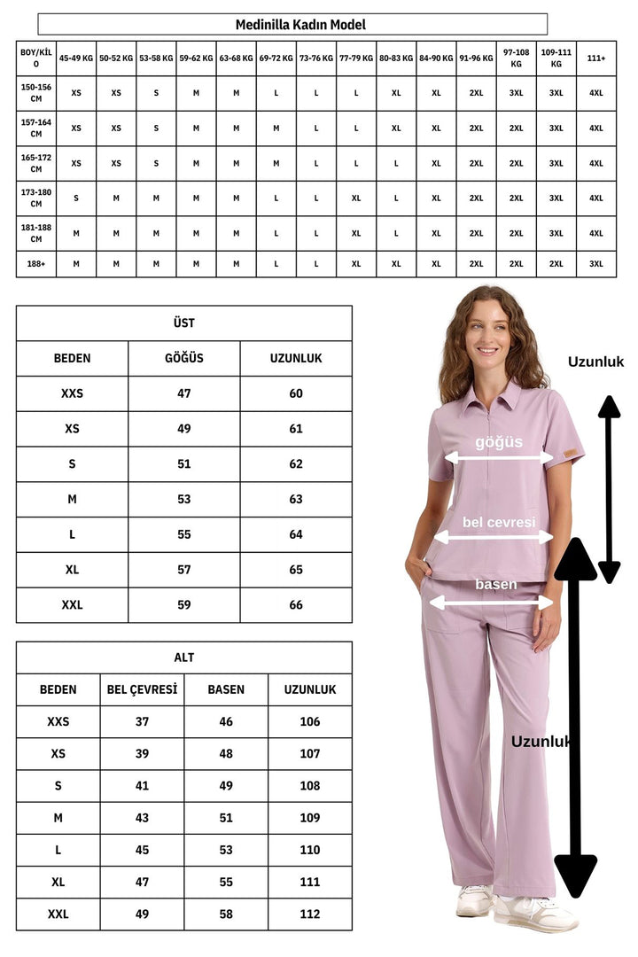 MEDİNİLLA Tek Üst Yandan Cepli Gizli Fermuar Polo Yaka Doktor/Hemşire Cerrahi Forma Çağla Yeşili