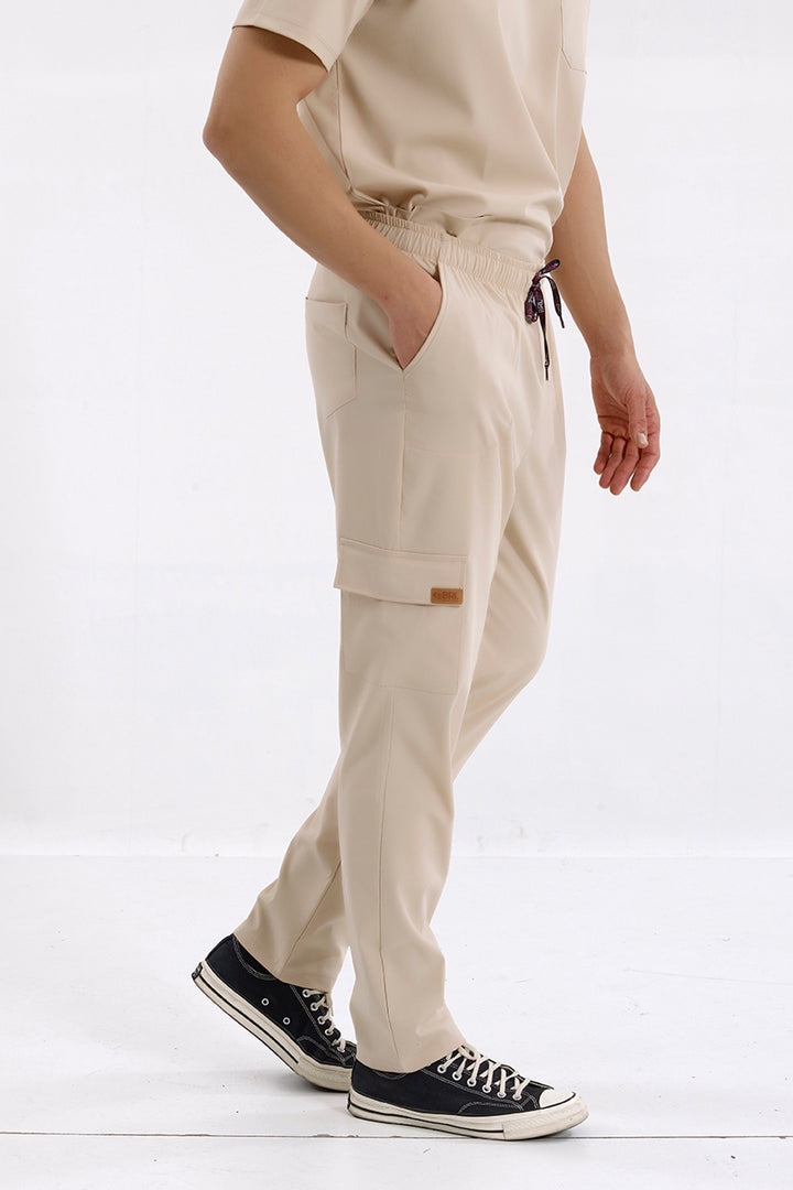 SNAPSM TEK ALT Kargo Cepli Klasik Likralı Unisex Cerrahi Pantolon Bej