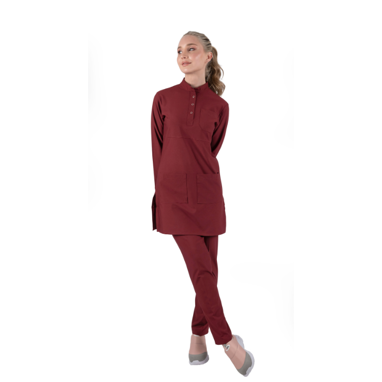 Tesettür Panda Flex Likralı Cerrahi Takım Bordo